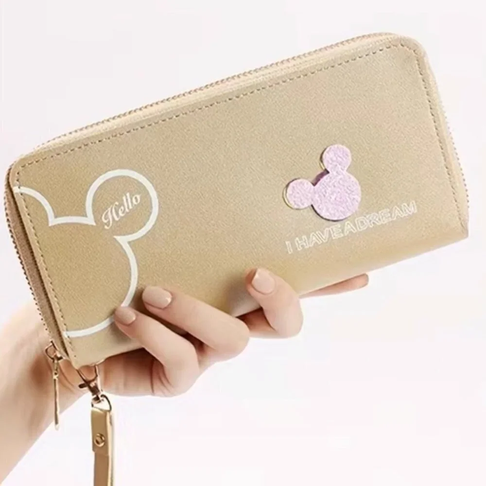 Minnie Mickey Mouse Wristlet Clutch  Convertible Long Wallet Tan Champagne Gold